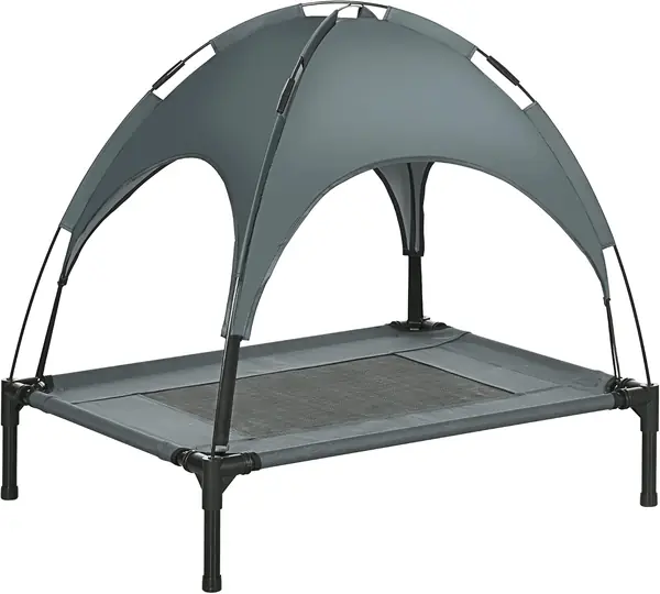 Erhöhtes Hundebett mit Baldachin Outdoor Grau 76 x 61 x