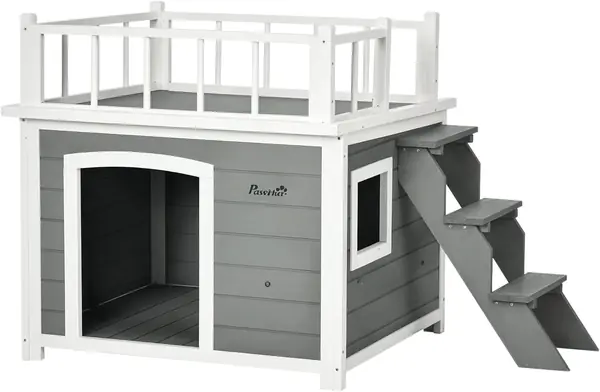 Hundehütte mit Balkon für Große Hunde Hellgrau 121 x 77 x