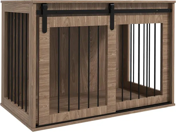 Hundekäfig Abschließbar XXL 98 cm für Große Hunde Nussbaum