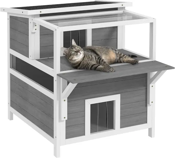 Katzenhaus aus Holz 2-Etagen für Draußen 64 x 87 x 76 cm