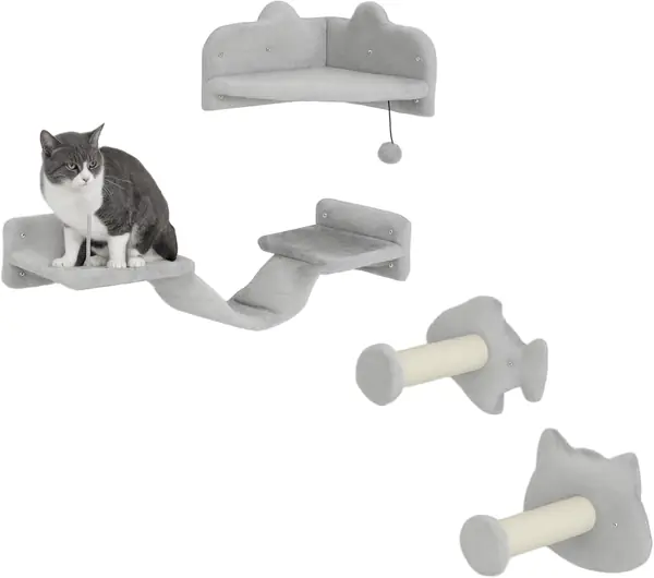 Kletterwand Katzen 4-teilig mit Kratzbäumen Set bis 5 kg