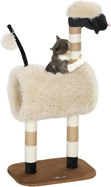 Kratzbaum Schaf-Design für Katzen bis 5 kg Tunnel 98 cm