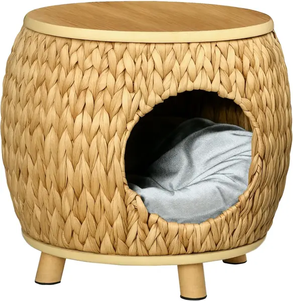 Rattan Katzenhöhle mit Kissen Katzenbett 44x43x42 cm