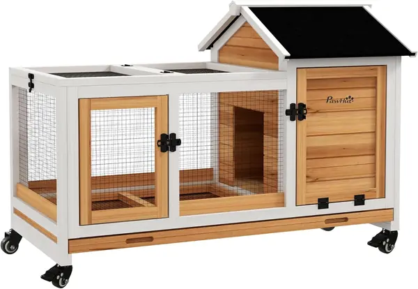 Zwergkaninchenstall aus Holz mit Rädern 108 x 58 x 73